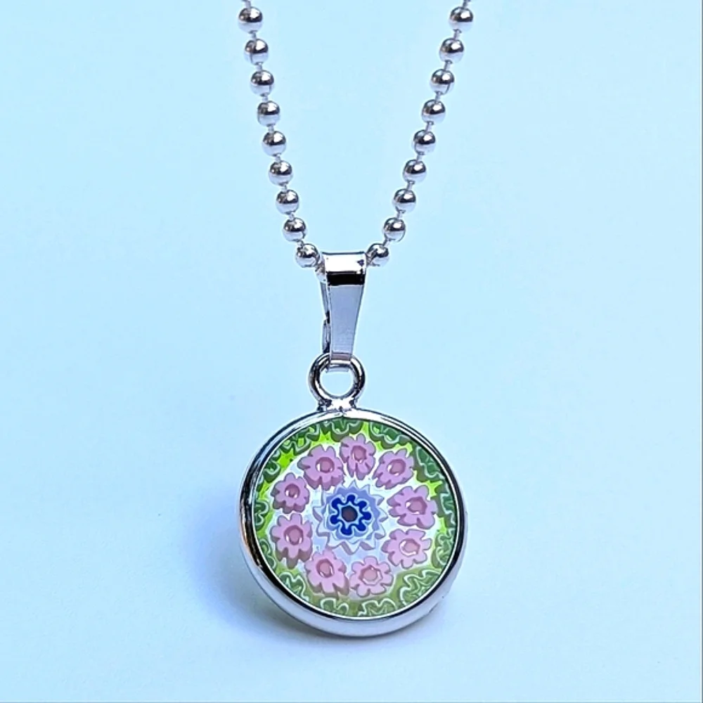 Italian Artisan Handcrafted Murano Millefiori Glass Pendant • Pink • Green - Picture 1 of 10